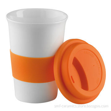 12oz Porcelain Mug for Promotion, Double/Single Wall, with Silicone Cover/Rubber Handle